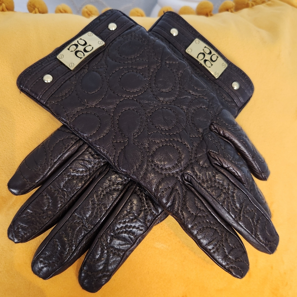 Coach brown leather and cashmere gloves size 6.5